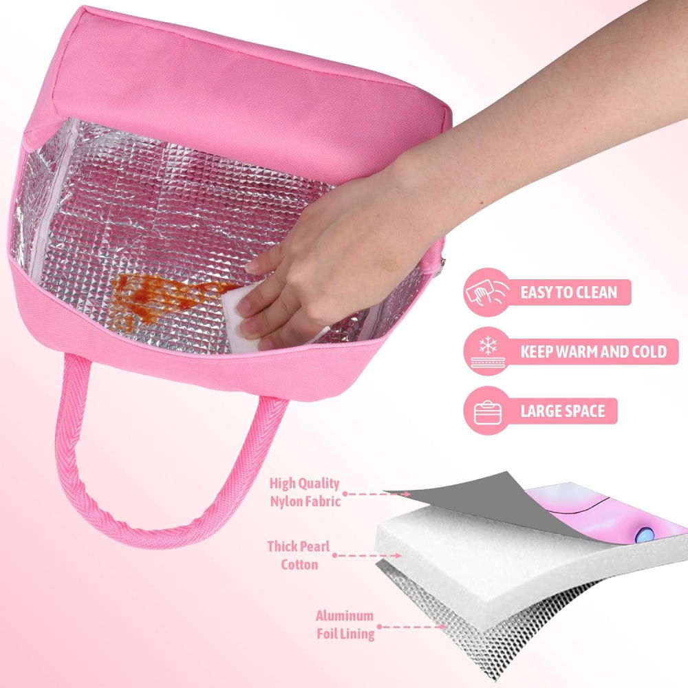 Geantă frigorifică, cu desene animate 3d, portabilă pentru copii, de prânz, din pânză oxford, 23x13x19 cm, model iepuras, roz [5]