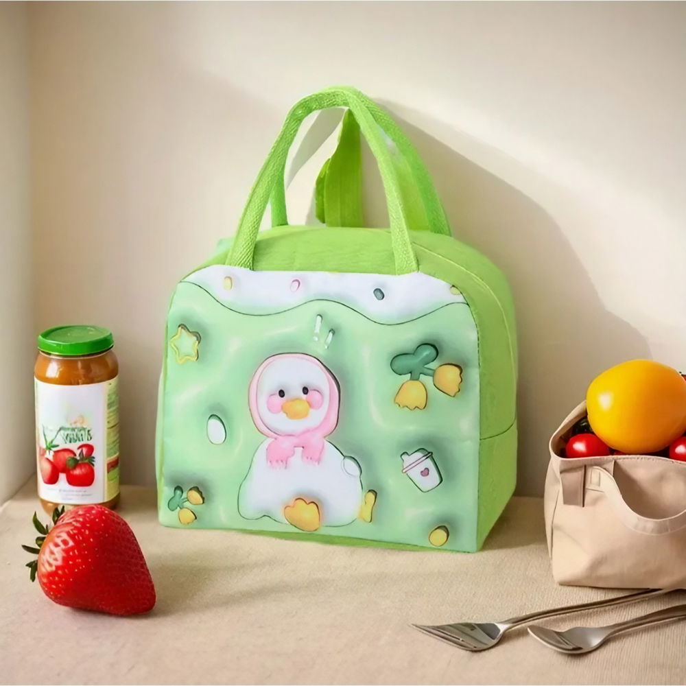 Geantă frigorifică, cu desene animate 3d, portabilă pentru copii, de prânz, din pânză oxford, 23x13x19 cm, model ratusca, verde [3]