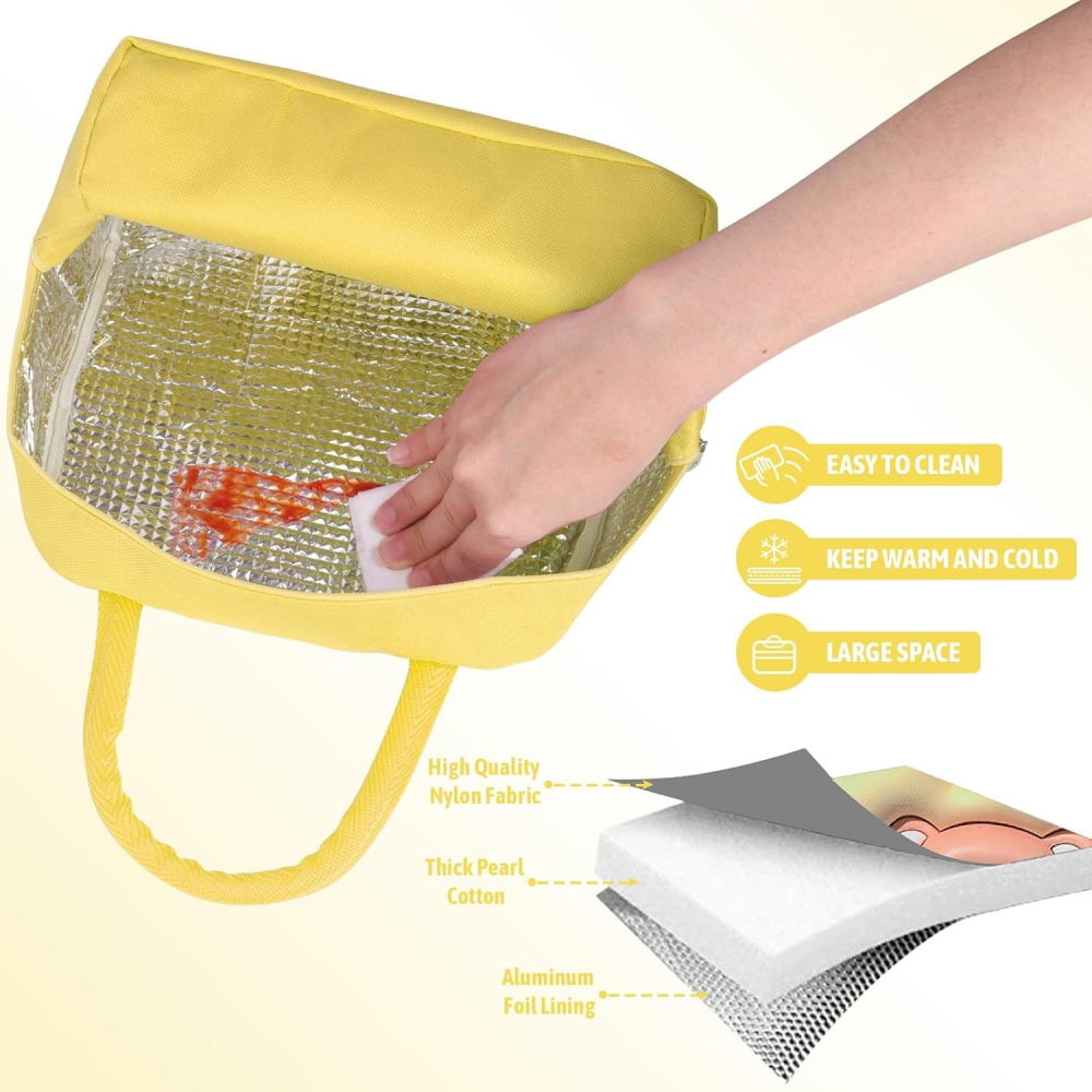 Geantă frigorifică, cu desene animate 3d, portabilă pentru copii, de prânz, din pânză oxford, 23x13x19 cm, model ursulet, galben [5]