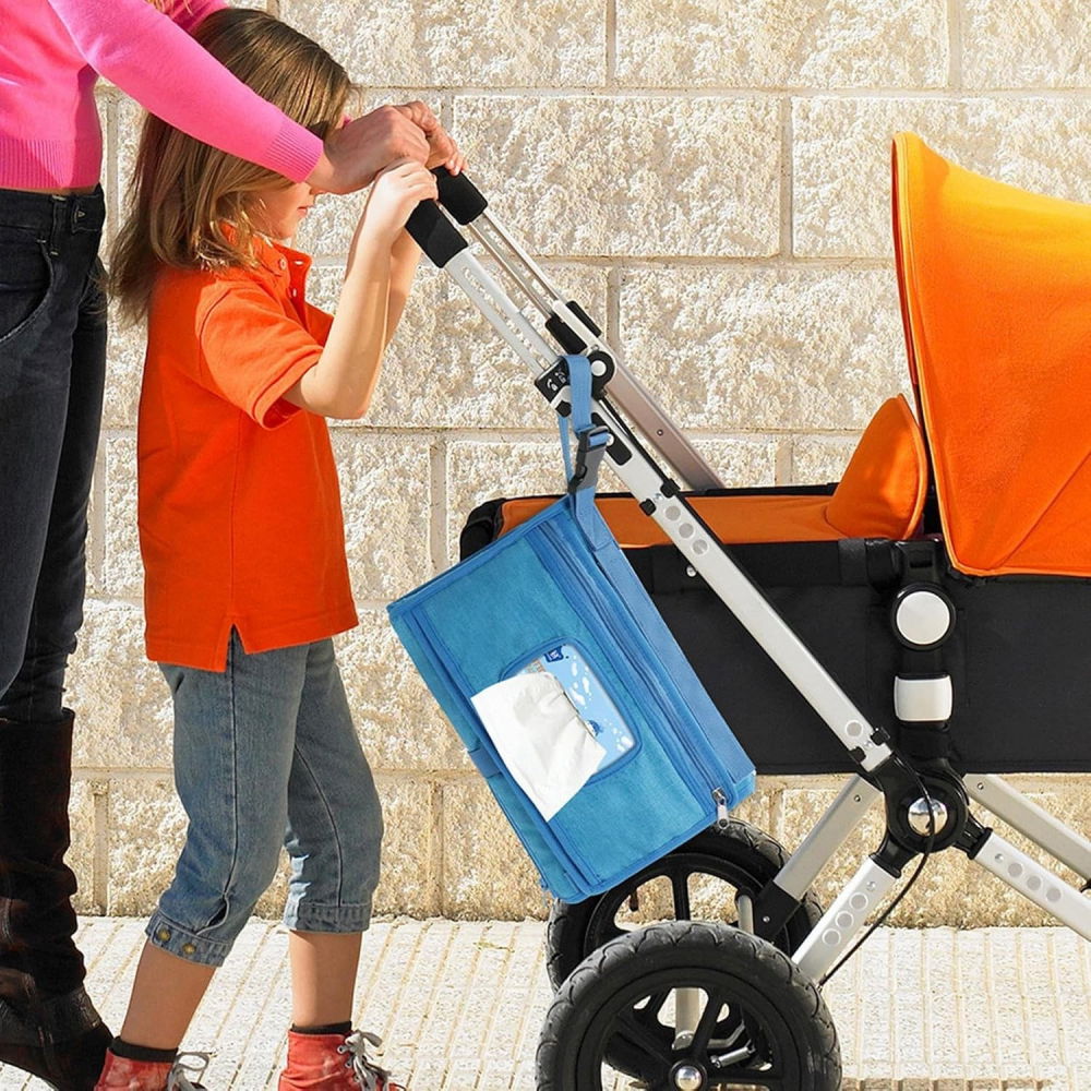 Geanta multifunctionala, tip aleza de schimbat scutece, impermeabila, din panza oxford, cu buzunare, usor de agatat, 30 x 20 cm, albastru [6]