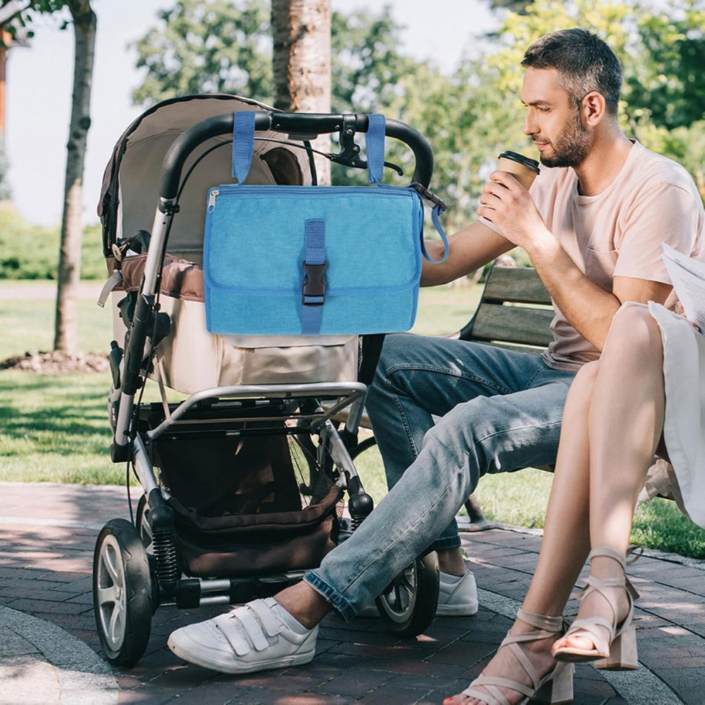 Geanta multifunctionala, tip aleza de schimbat scutece, impermeabila, din panza oxford, cu buzunare, usor de agatat, 30 x 20 cm, albastru [2]