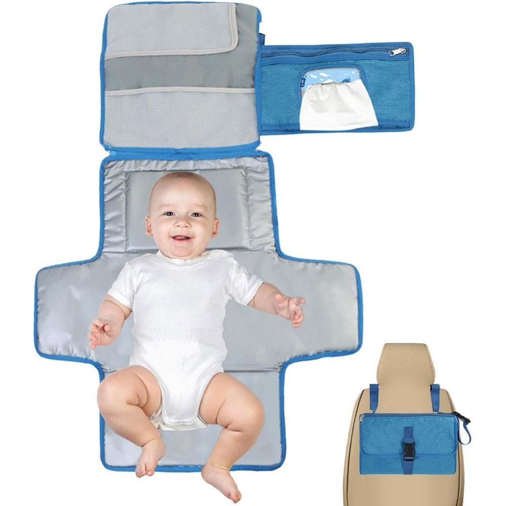 Geanta multifunctionala, tip aleza de schimbat scutece, impermeabila, din panza oxford, cu buzunare, usor de agatat, 30 x 20 cm, albastru [7]