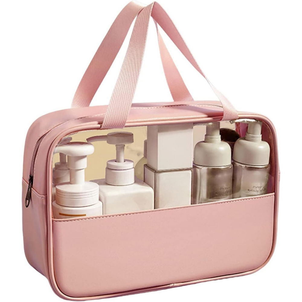 Geanta pentru cosmetice, geanta pentru voiaj sau organizarea produselor cosmetice, geanta pentru machiaj, din pvc si pu, 26 x 15 x 10 cm, roz [1]