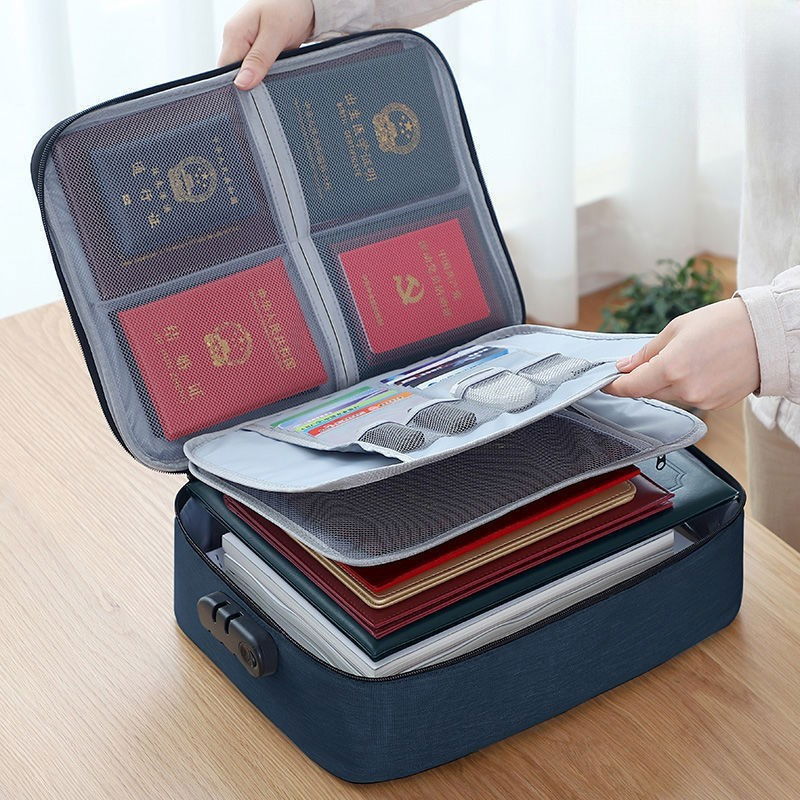 Geanta  pentru depozitare acte si documente, facturi, carduri, cu cod de securitate, 2 compartimente, impermeabila, 37 x 10.5 x 27 cm, albastru marin [9]