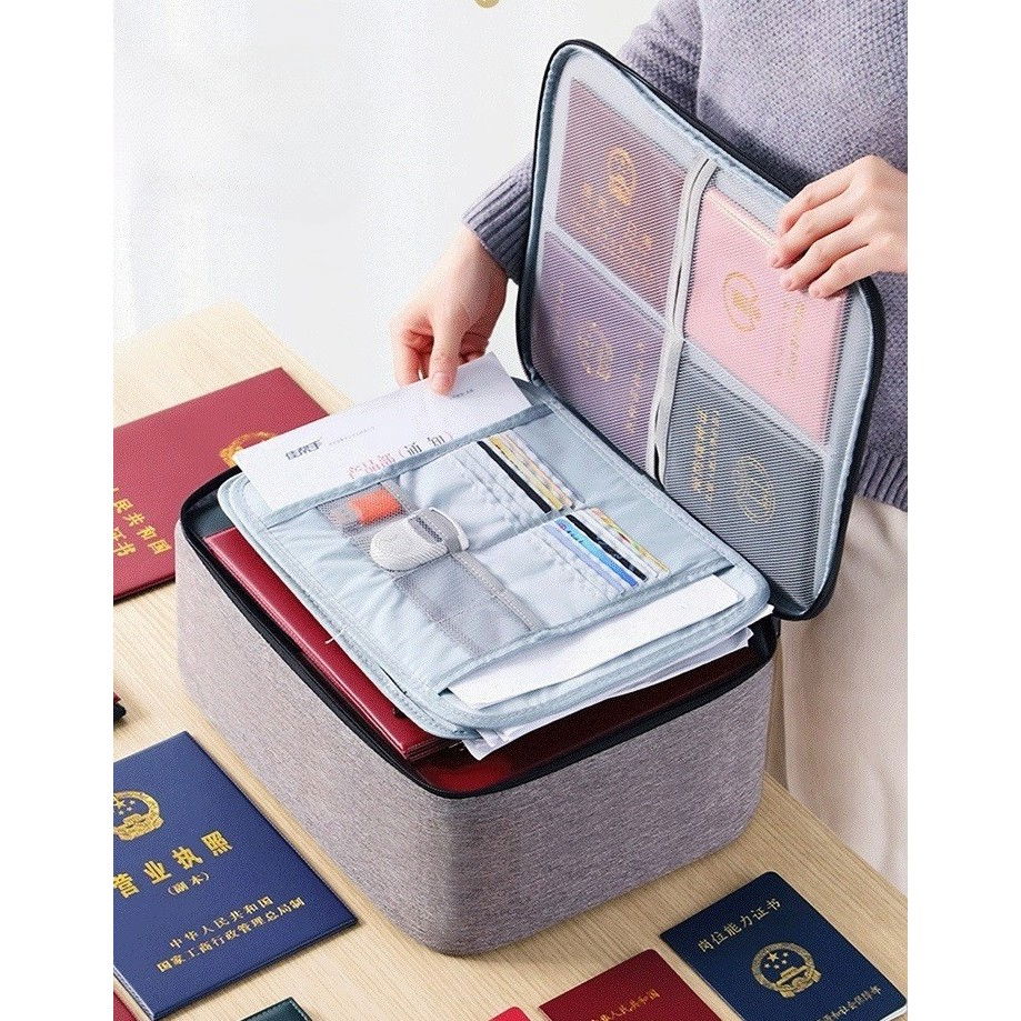 Geanta  pentru depozitare acte si documente, facturi, carduri, cu cod de securitate, 2 compartimente, impermeabila, 37 x 10.5 x 27 cm, gri [17]