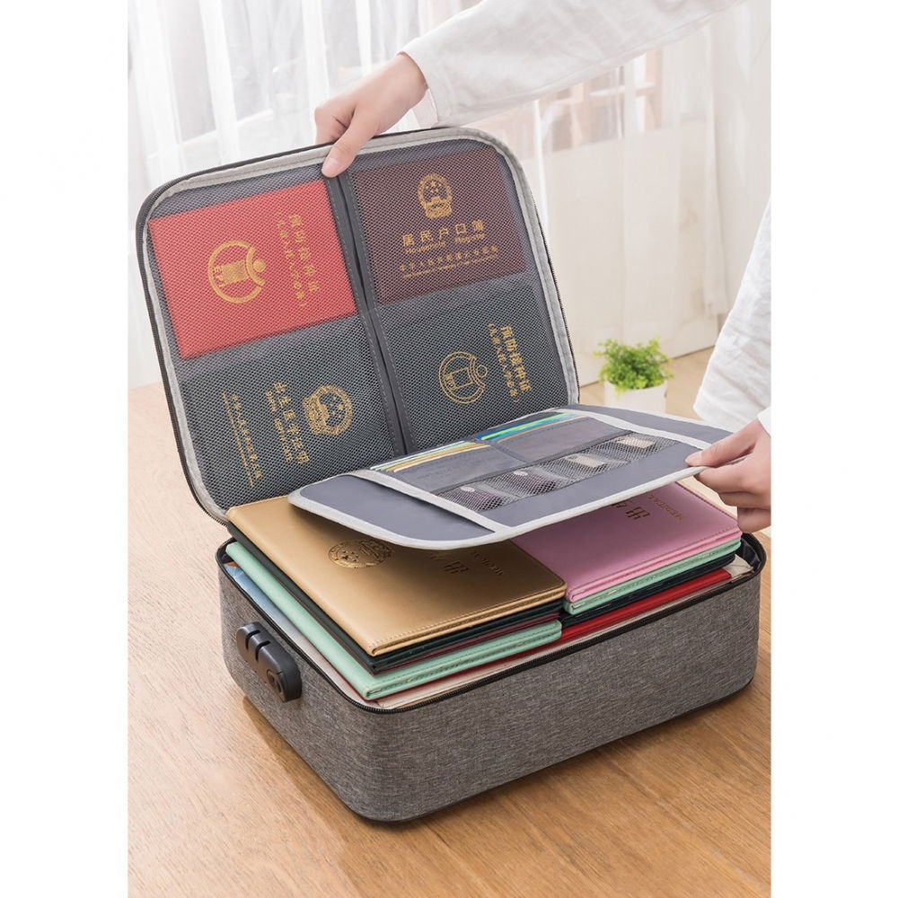 Geanta  pentru depozitare acte si documente, facturi, carduri, cu cod de securitate, 2 compartimente, impermeabila, 37 x 10.5 x 27 cm, gri [12]