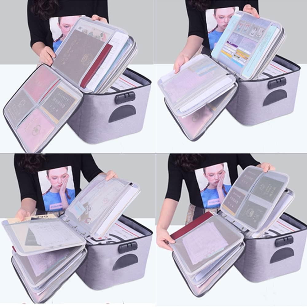 Geanta  pentru depozitare acte si documente, facturi, carduri, cu cod de securitate, 5 compartimente, impermeabila, 37 x 20 x 27 cm, gri [10]