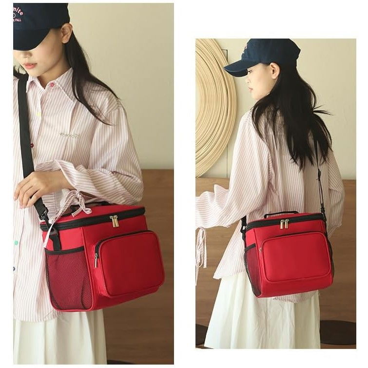 Geanta pentru pranz, multifunctionala, compartimentata, 2 tipuri de manere, impermeabila, 26x24x17 cm, rosu [3]