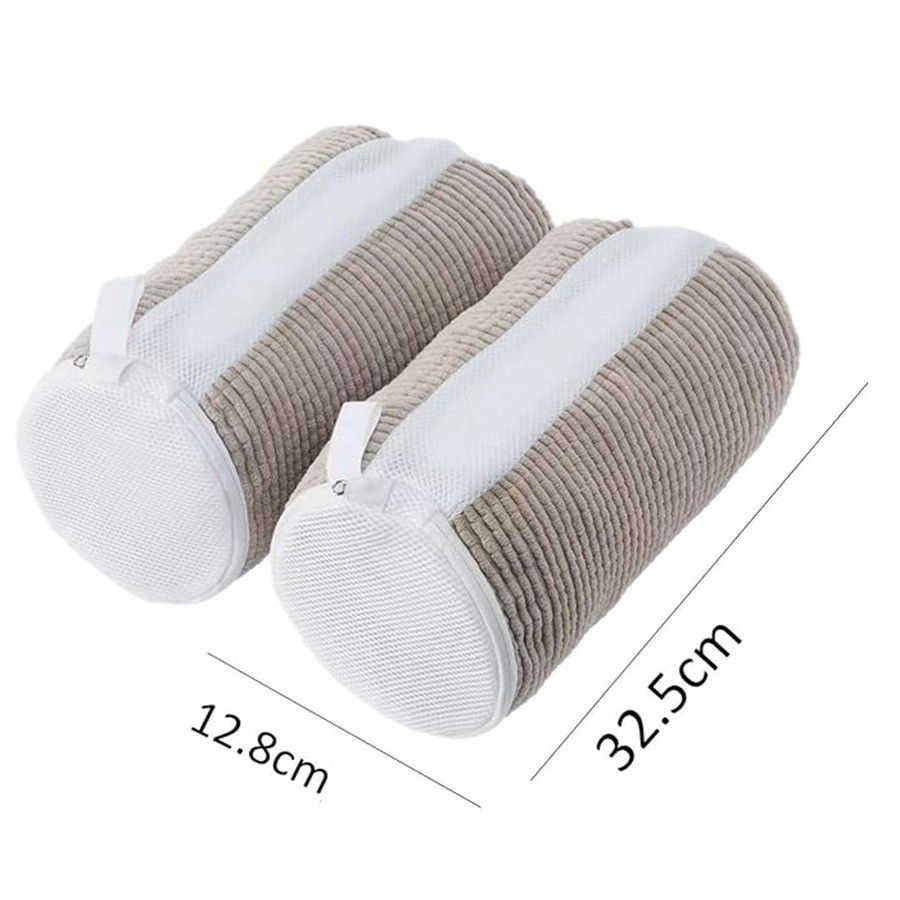 Geanta pentru spalare incaltaminte, pentru masina de spalat, cu fibre pufoase in interior, cu fermoar, curatare 360 de grade, 39x19 cm, gri deschis [2]