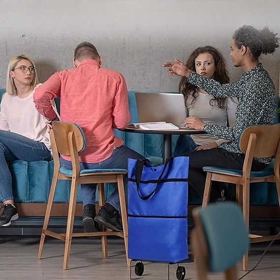 Geanta pliabila, 2 in 1, carucior cu roti, pentru cumparaturi, 19 l, albastru, plastic, 39 x 46 x 12 cm [2]