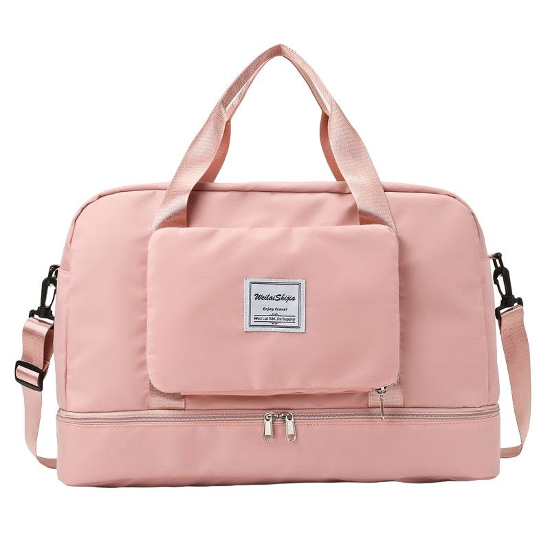 Geanta pliabila, pentru voiaj, buzunare multiple, de mana, impermeabila, material textil, capacitate 8 kg, dimensiune deschisa 42x28x10 cm, roz [1]