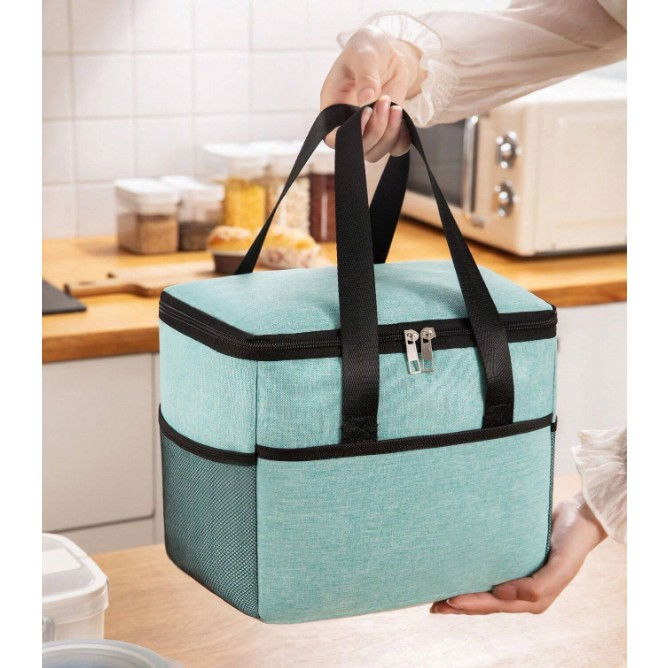 Geanta termica  pentru pranz, compartimente telefon si tacamuri, multifunctionala, impermeabila, 24x18x21 cm, verde [7]