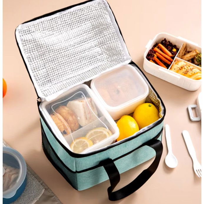 Geanta termica  pentru pranz, compartimente telefon si tacamuri, multifunctionala, impermeabila, 24x18x21 cm, verde [3]