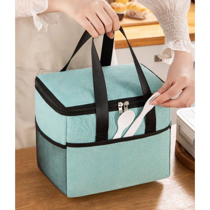Geanta termica  pentru pranz, compartimente telefon si tacamuri, multifunctionala, impermeabila, 24x18x21 cm, verde [6]