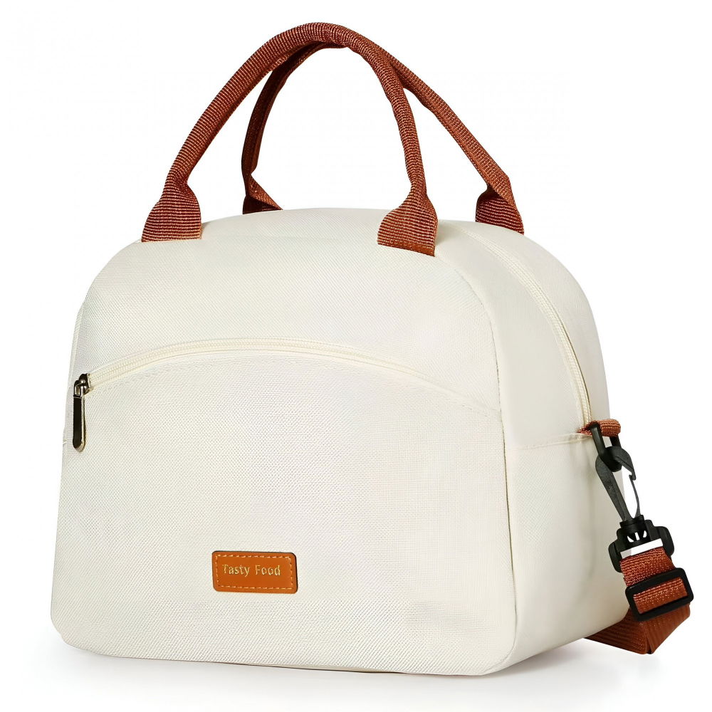 Geanta termica pentru pranz  multifunctionala, compartimentata, impermeabila, 2 tipuri de manere, 26x14.3x21.2 cm, crem [9]