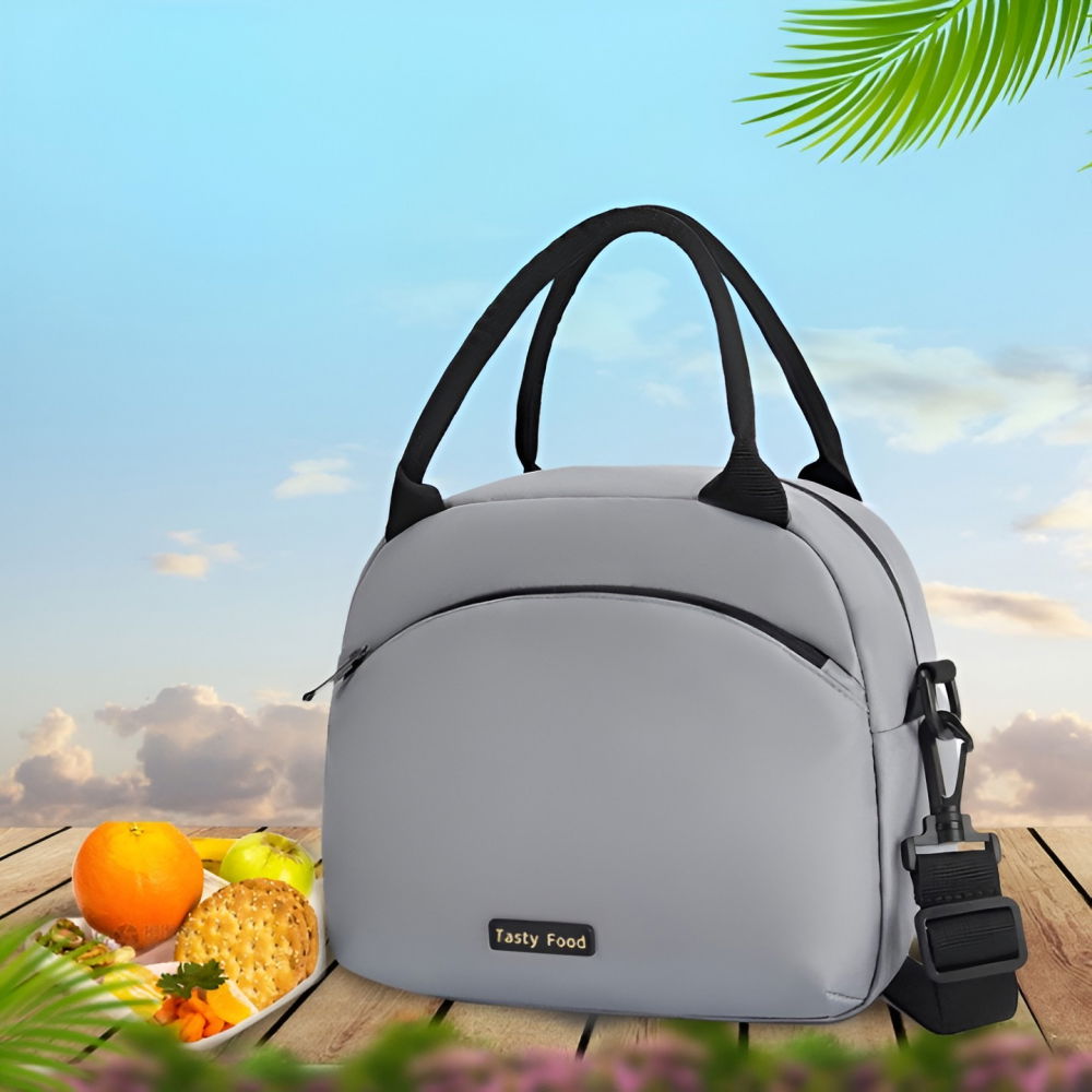 Geanta termica pentru pranz  multifunctionala, compartimentata, impermeabila, 2 tipuri de manere, 26x14.3x21.2 cm, gri [3]