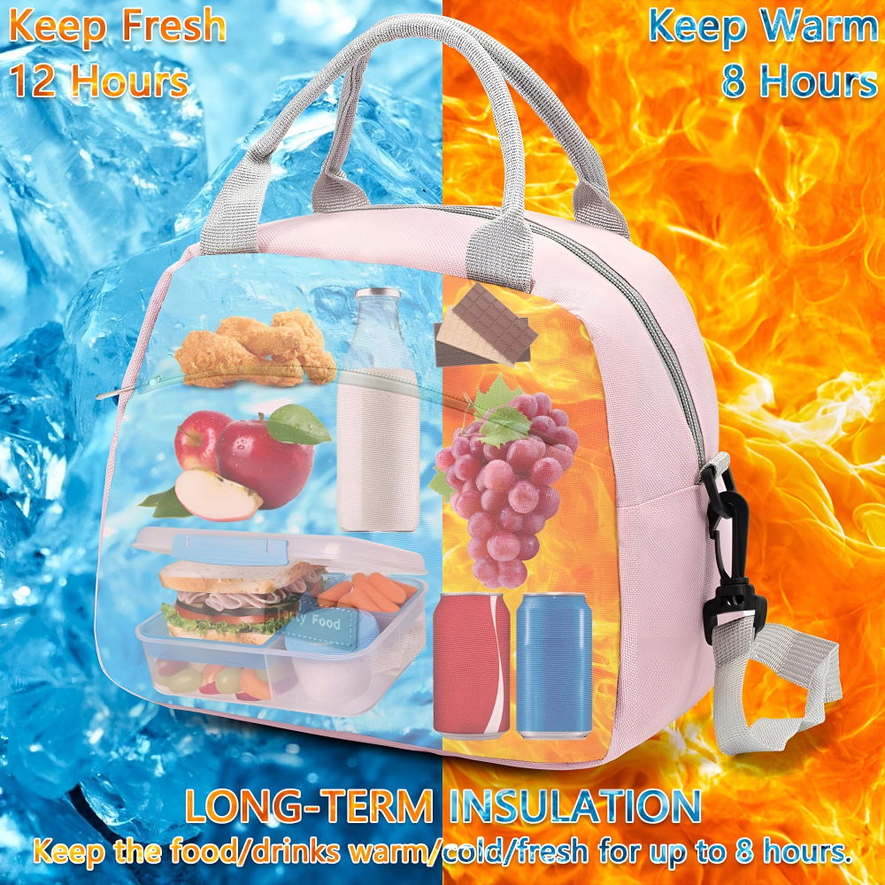 Geanta termica pentru pranz  multifunctionala, compartimentata, impermeabila, 2 tipuri de manere, 26x14.3x21.2 cm, roz [3]