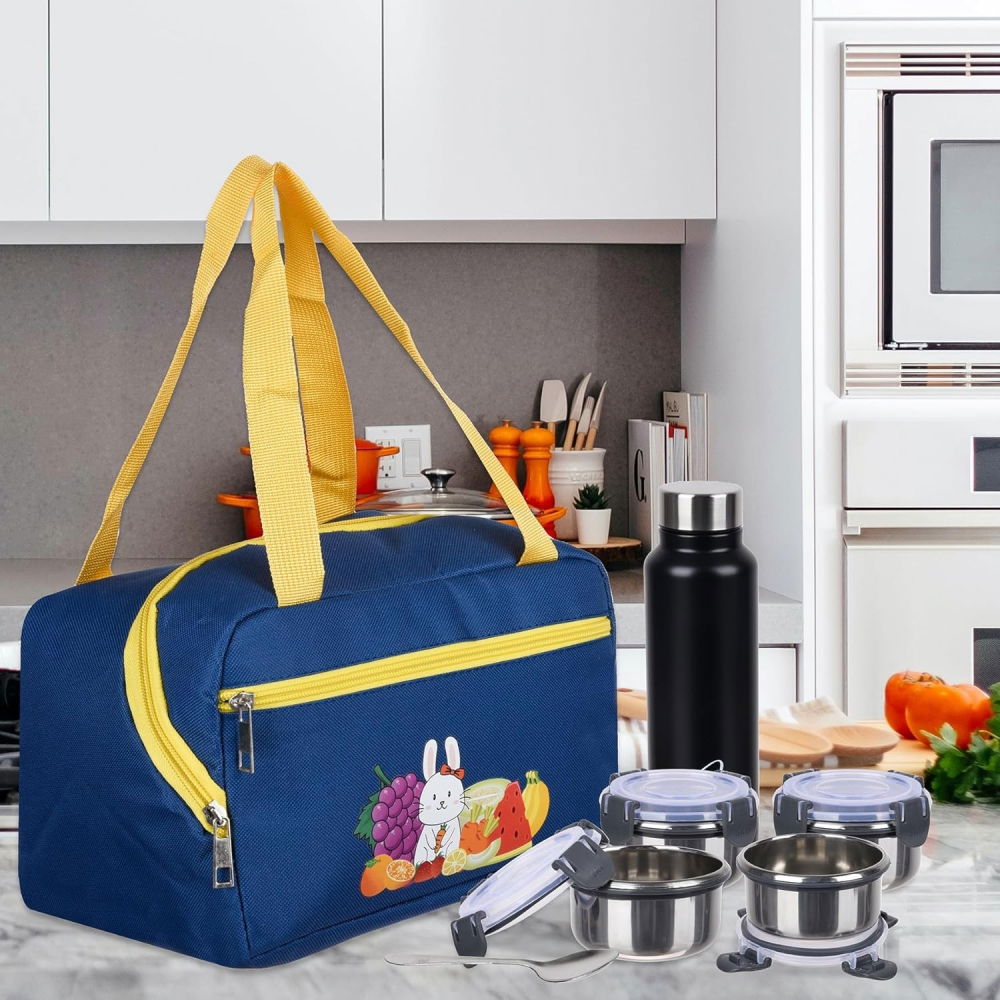 Geanta termo-izolanta, compartimente telefon si tacamuri, multifunctionala, impermeabila, 30x21x20 cm, design iepuras, albastru [4]