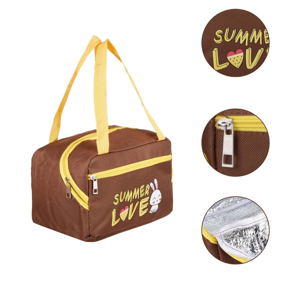 Geanta termo-izolanta, compartimente telefon si tacamuri, multifunctionala, impermeabila, 30x21x20 cm, design iepuras, maro [2]