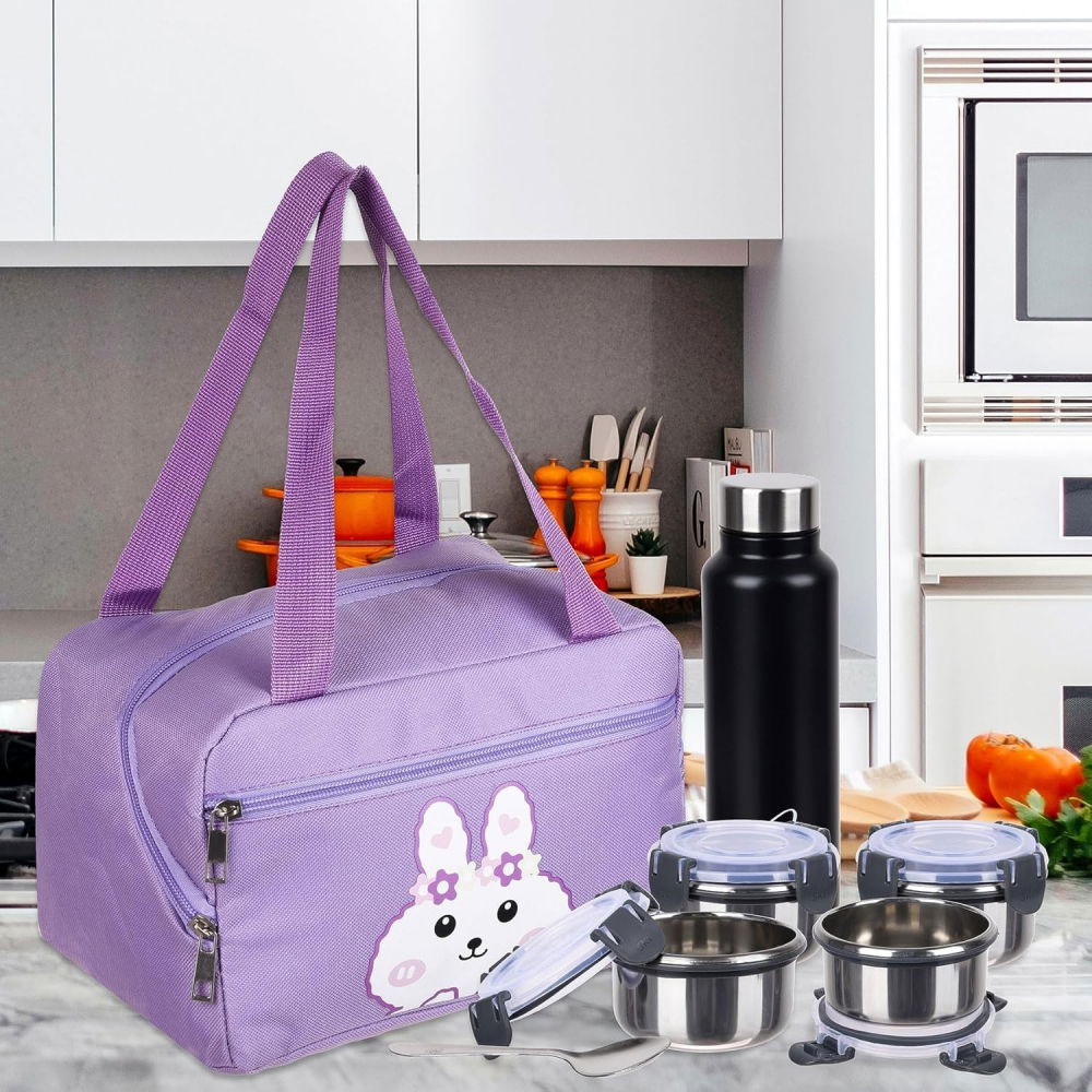 Geanta termo-izolanta, compartimente telefon si tacamuri, multifunctionala, impermeabila, 30x21x20 cm, design iepuras, mov [2]