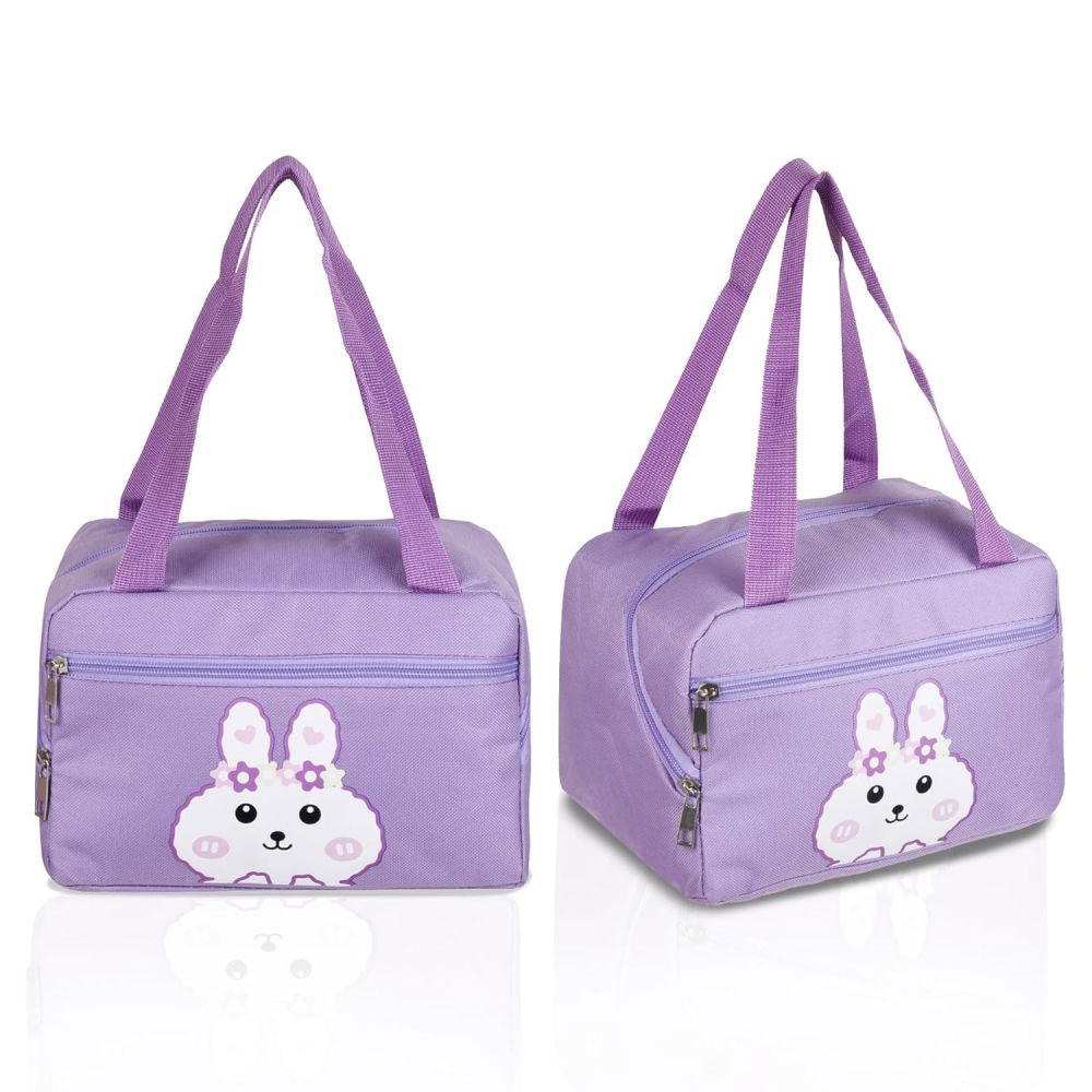 Geanta termo-izolanta, compartimente telefon si tacamuri, multifunctionala, impermeabila, 30x21x20 cm, design iepuras, mov [4]