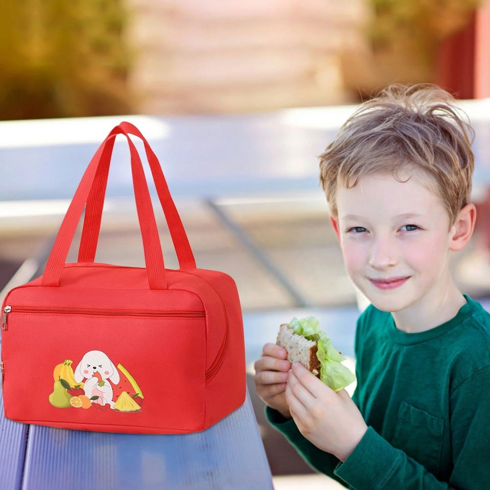 Geanta termo-izolanta, compartimente telefon si tacamuri, multifunctionala, impermeabila, 30x21x20 cm, design iepuras, rosu [3]