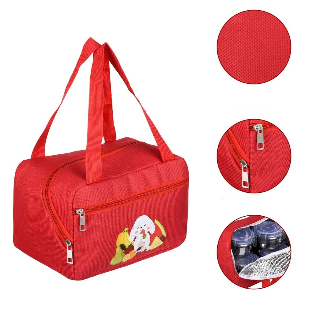 Geanta termo-izolanta, compartimente telefon si tacamuri, multifunctionala, impermeabila, 30x21x20 cm, design iepuras, rosu [5]