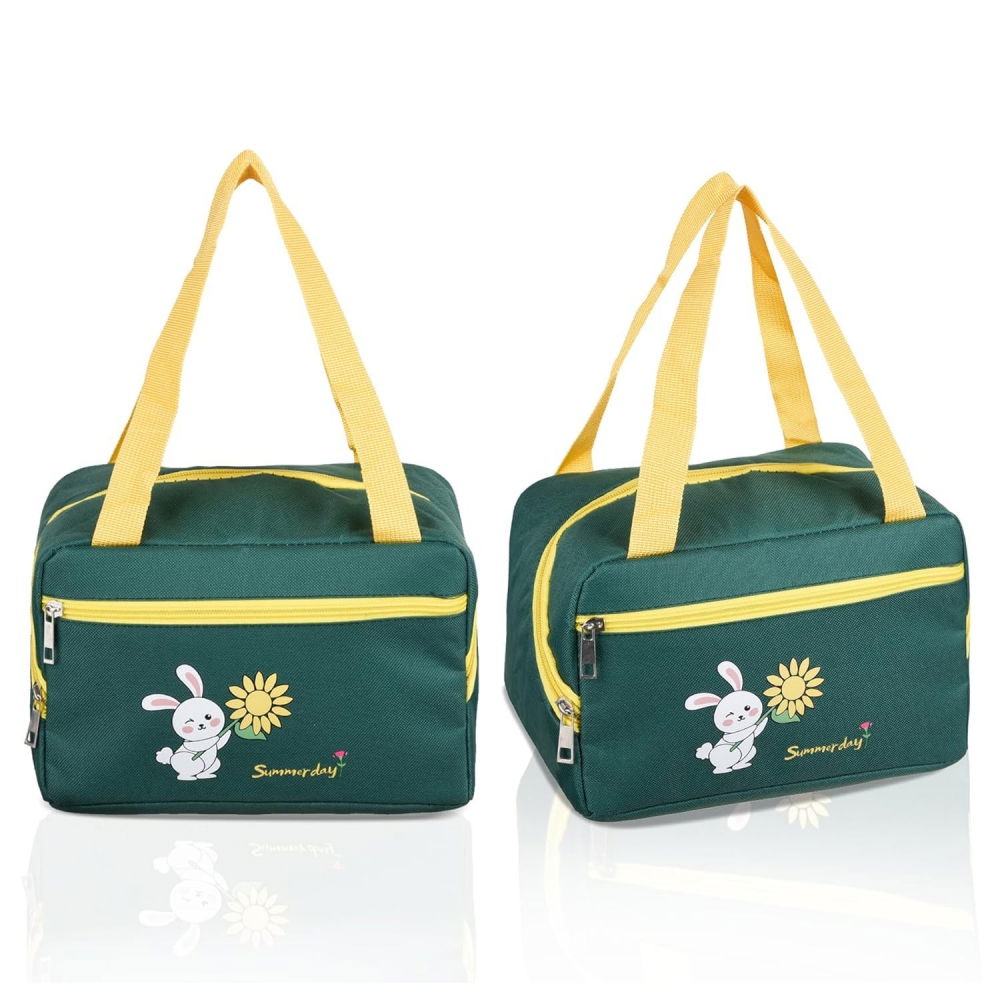 Geanta termo-izolanta, compartimente telefon si tacamuri, multifunctionala, impermeabila, 30x21x20 cm, design iepuras, verde [5]