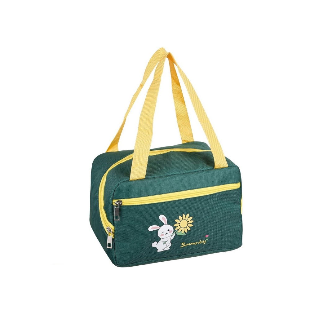 Geanta termo-izolanta, compartimente telefon si tacamuri, multifunctionala, impermeabila, 30x21x20 cm, design iepuras, verde [1]