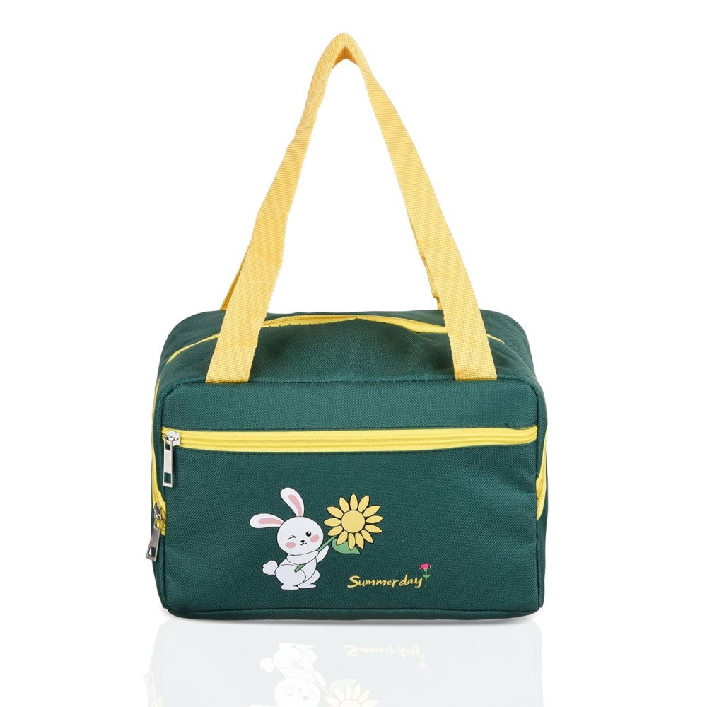 Geanta termo-izolanta, compartimente telefon si tacamuri, multifunctionala, impermeabila, 30x21x20 cm, design iepuras, verde [2]