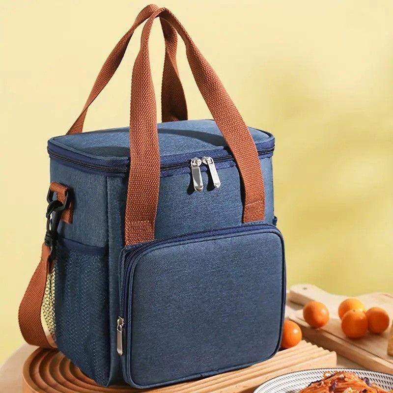 Geanta termo-izolanta, multifunctionala, 1 compartiment principal, 1 buzunar lateral exterior, impermeabila, manere si bretea de umar, 25x22x15 cm, albastru [2]