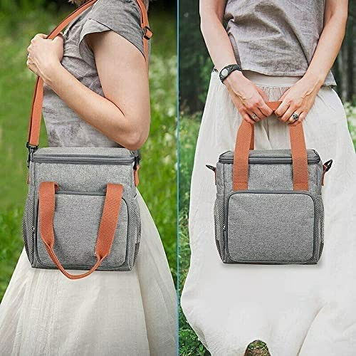 Geanta termo-izolanta, multifunctionala, 1 compartiment principal, 1 buzunar lateral exterior, impermeabila, manere si bretea de umar, 25x22x15 cm, gri [3]