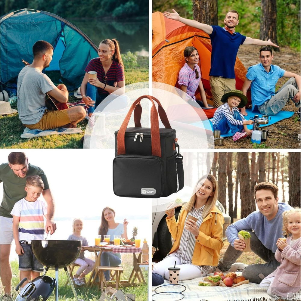 Geanta termo-izolanta, multifunctionala, 1 compartiment principal, 1 buzunar lateral exterior, impermeabila, manere si bretea de umar, 25x22x15 cm, negru [2]