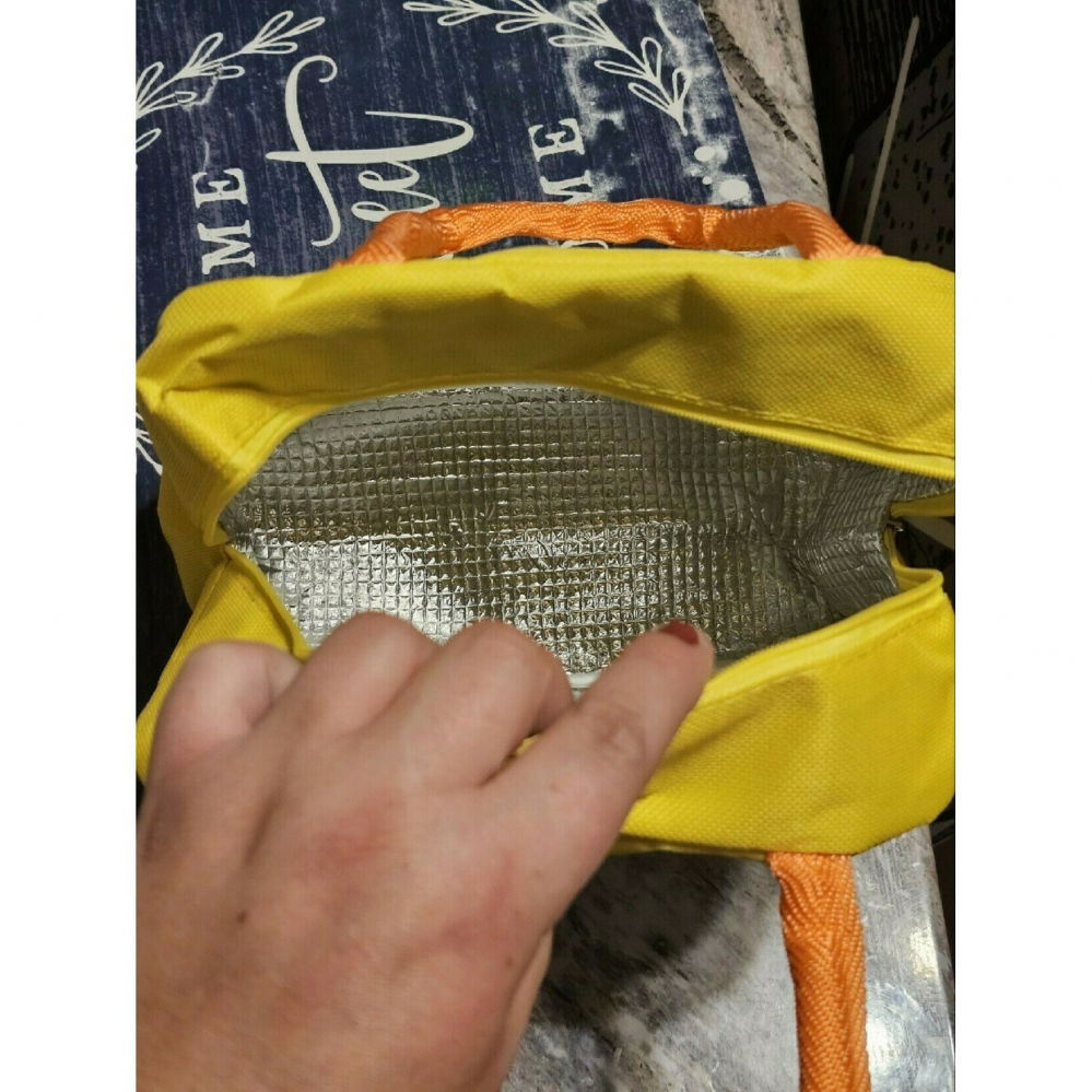 Geanta termoizolanta pentru copii, 23x13x19 cm, model imprimeu dinozaur, din folie de aluminiu si panza oxford, albastru/galben [4]