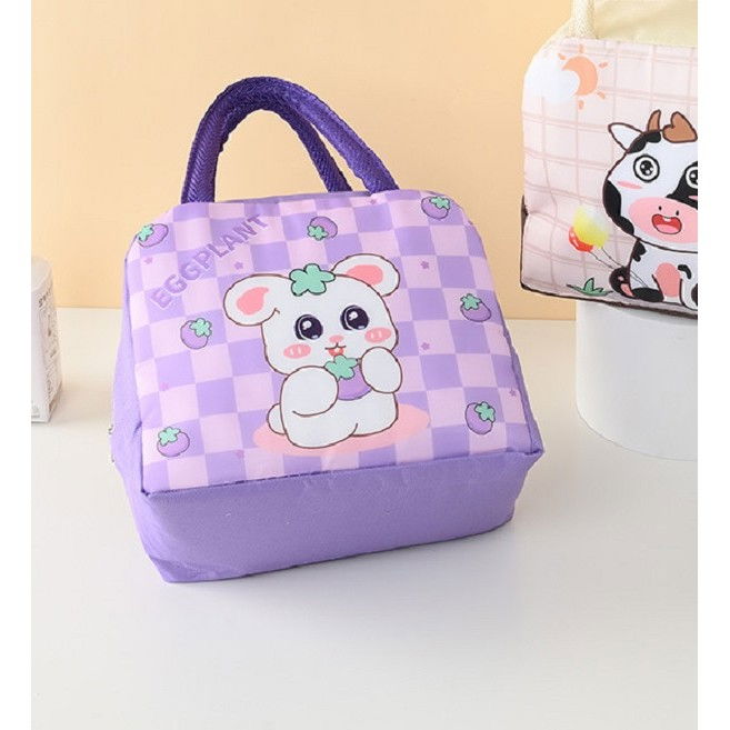 Geanta termoizolanta pentru copii, 23x13x19 cm, model imprimeu iepuras, din folie de aluminiu si panza oxford, mov [4]