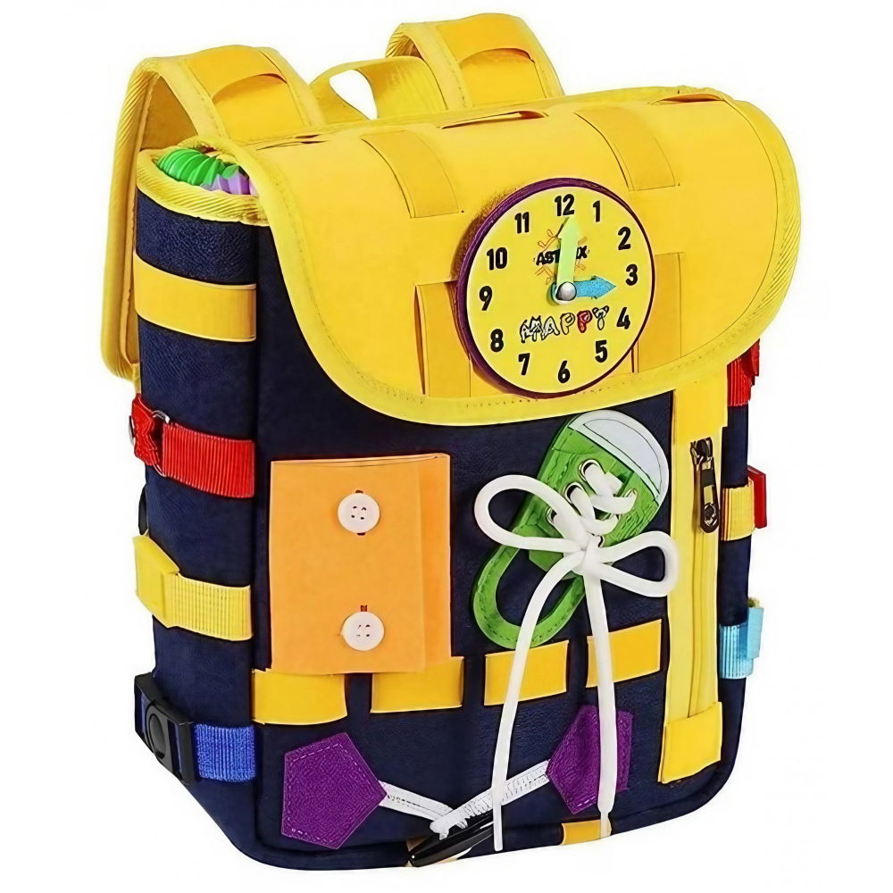 Ghiozdan montessori, pentru copii 2-6 ani, fidget pop, cu catarame si fermoare, jucarii senzoriale, activitate de invatare prin joc, albastru marin, 0.25 kg, 28x10x23 cm [1]