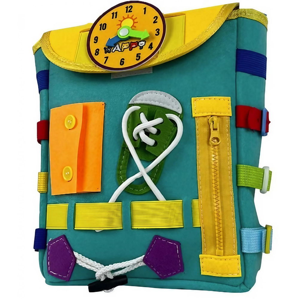 Ghiozdan montessori, pentru copii 2-6 ani, fidget pop, cu catarame si fermoare, jucarii senzoriale, activitate de invatare prin joc, turcoaz, 0.25 kg, 28x10x23 cm [1]