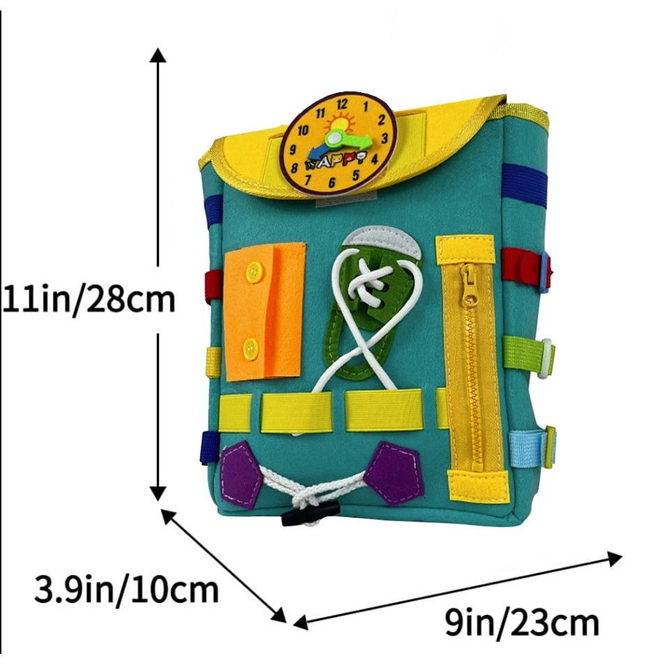 Ghiozdan montessori, pentru copii 2-6 ani, fidget pop, cu catarame si fermoare, jucarii senzoriale, activitate de invatare prin joc, turcoaz, 0.25 kg, 28x10x23 cm [7]
