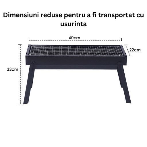 Gratar portabil, confectionat din metal, pentru picnic, gradina, terasa, camping, dimensiuni reduse, 60x22x23 cm, negru [8]