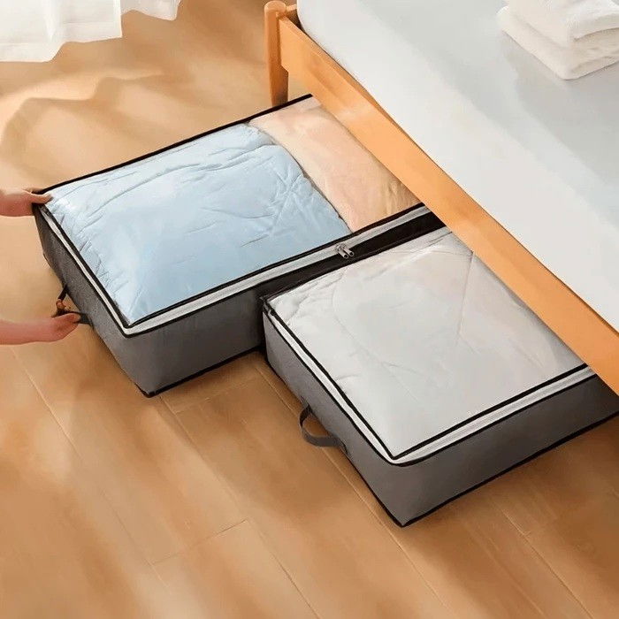 Husa de depozitare, intrebuintare multipla, pliabila, cu fermoar bidirectional si fereastra deasupra transparenta, manere laterale, lavabila, 100x50x15 cm, gri [2]