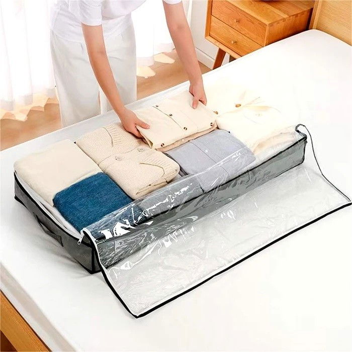 Husa de depozitare, intrebuintare multipla, pliabila, cu fermoar bidirectional si fereastra deasupra transparenta, manere laterale, lavabila, 100x50x15 cm, gri [3]