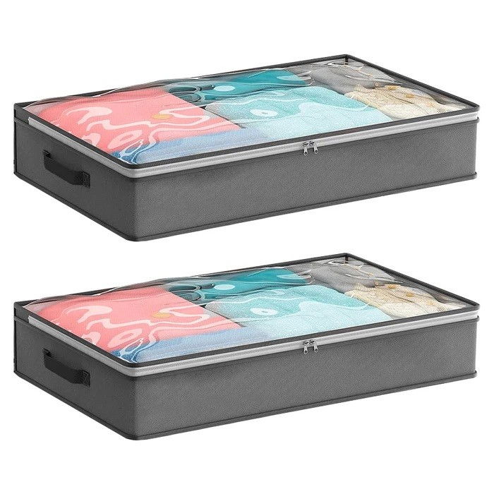 Husa de depozitare, intrebuintare multipla, pliabila, cu fermoar bidirectional si fereastra deasupra transparenta, manere laterale, lavabila, 65x45x15 cm, gri [6]