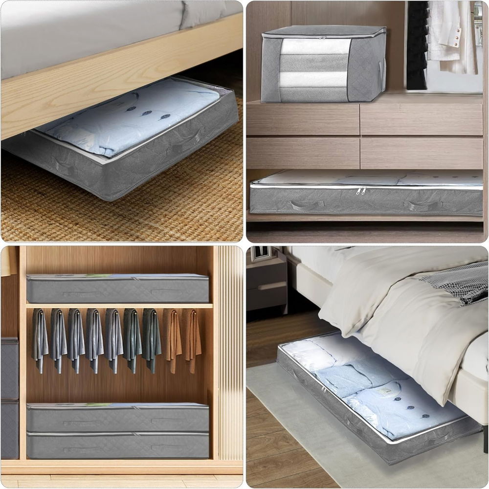 Husa de depozitare, intrebuintare multipla, pliabila, cu fermoar bidirectional si fereastra deasupra transparenta, manere laterale, lavabila, 65x45x15 cm, gri [7]