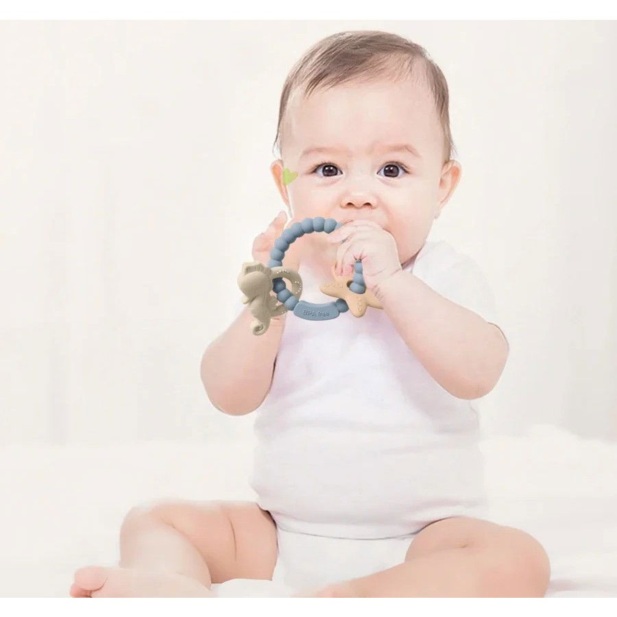 Jucarie dentitie bebelusi, tip bratara, model calut si stea de mare, + 3 luni, din silicon, fara bpa, 8.1 x 8.1 x 1.2 cm, albastru [6]