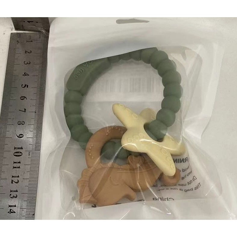 Jucarie dentitie bebelusi, tip bratara, model calut si stea de mare, + 3 luni, din silicon, fara bpa, 8.1 x 8.1 x 1.2 cm, verde [2]