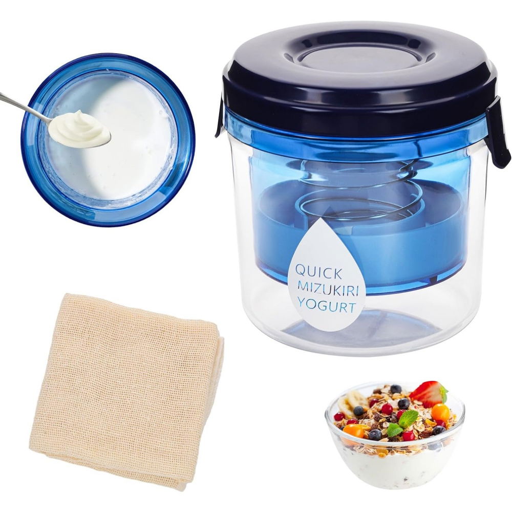 Kit presa pentru branza, filtru de iaurt, strecuratoare de iaurt grecesc, filtru de lapte, 15x14x15 cm, albastru [5]