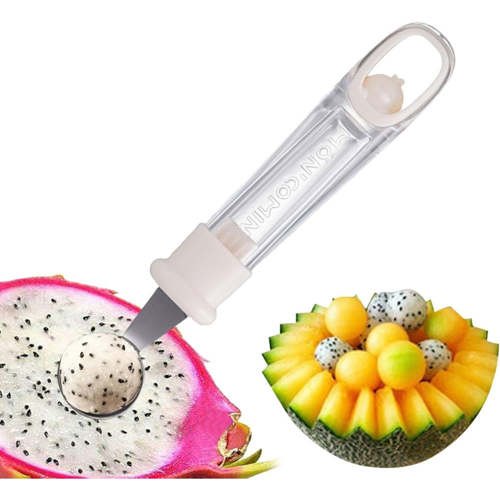 Lingura pentru bile de fructe, scobitor fructe, ustensila multifunctionala pentru fructe, accesoriu de bucatarie, lingura antialunecare pentru salata de fructe, 17.6 x 2.9 cm, bej [5]
