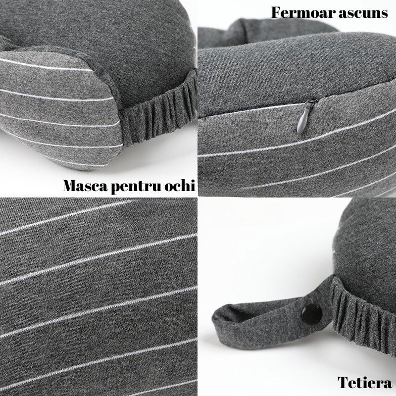Masca de dormit, 2 in 1, cu tetiera, din particule de spuma si bumbac, gri inchis [8]