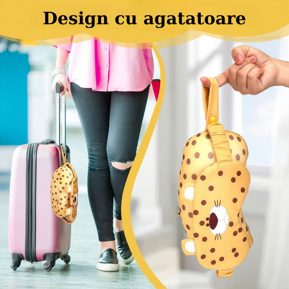Masca de dormit, 2 in 1, cu tetiera, din particule de spuma si bumbac, model leopard ,portocaliu [6]