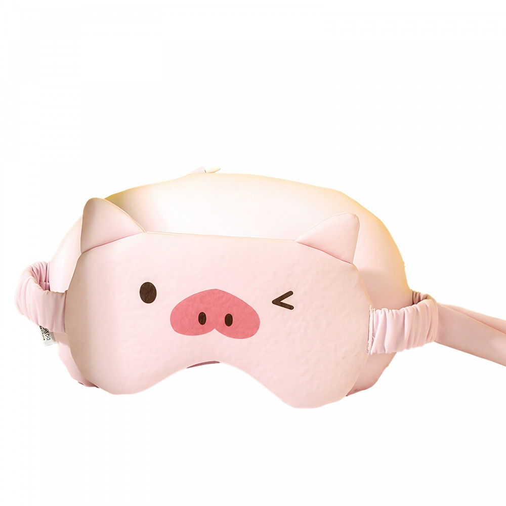 Masca de dormit, 2 in 1, cu tetiera, din particule de spuma si bumbac, model porc, roz [1]